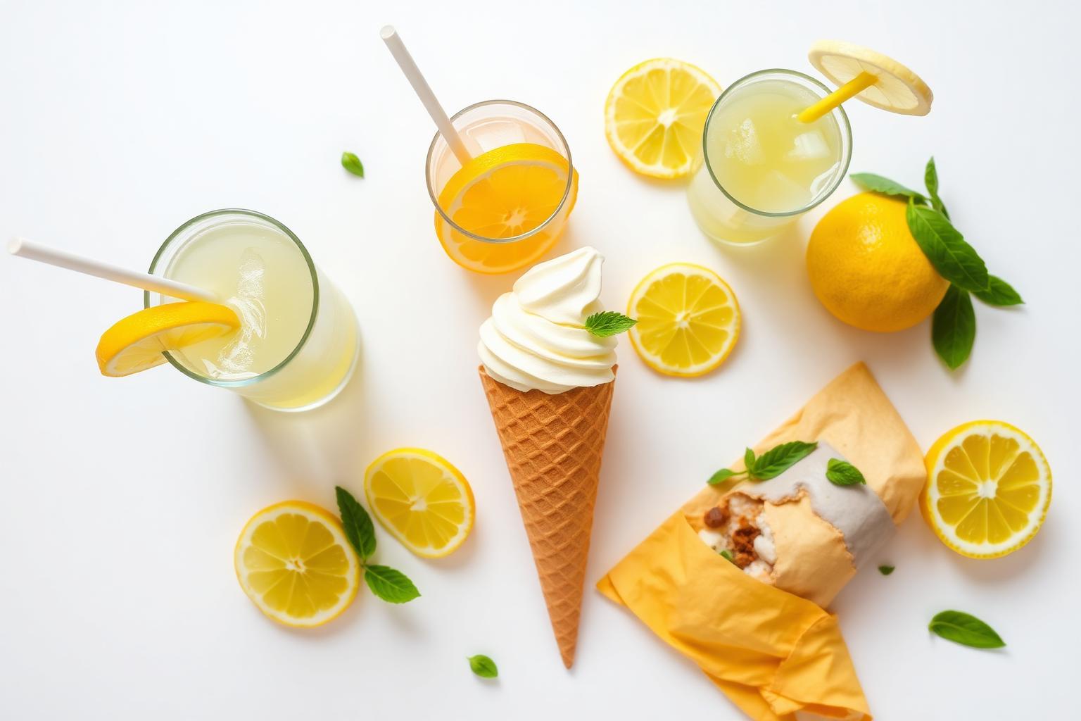 Saj & Squeeze fresh lemonade, soft serve cone and street food wrap
